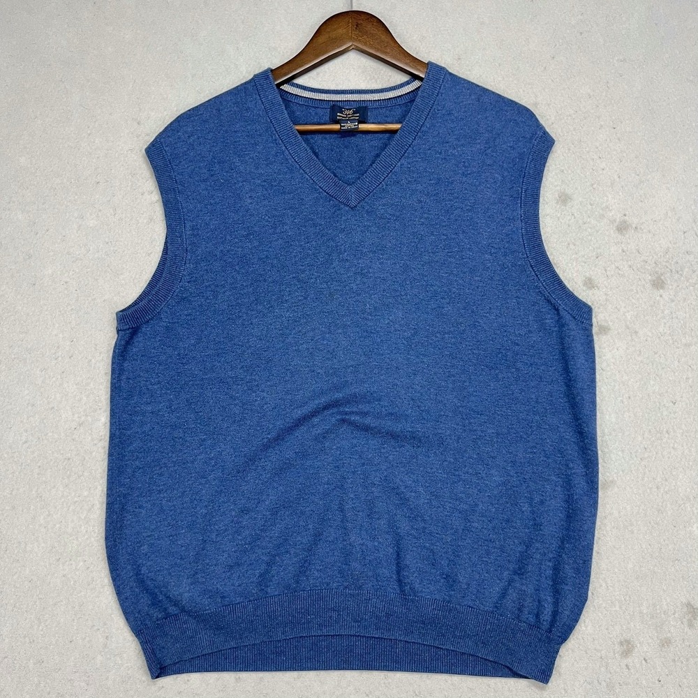 Brooks Brothers 346 Supima Cotton V Neck Sweater Vest Mens Blue Size L - Picture 2 of 8